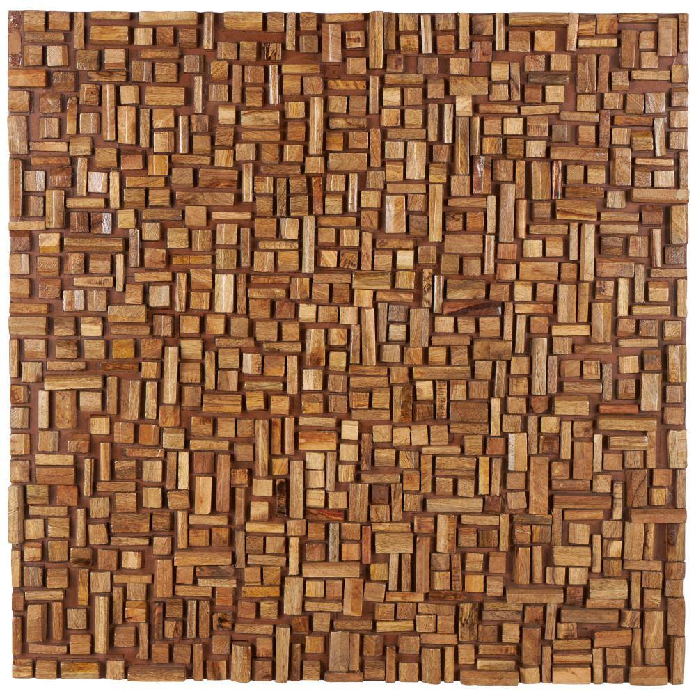 Litton Lane 36 in. x 36 in. Mango Wood Brown Handmade Geometric Block ...
