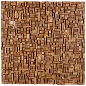 36 in. x 36 in. Mango Wood Brown Handmade Geometric Block Abstract Wall Decor
