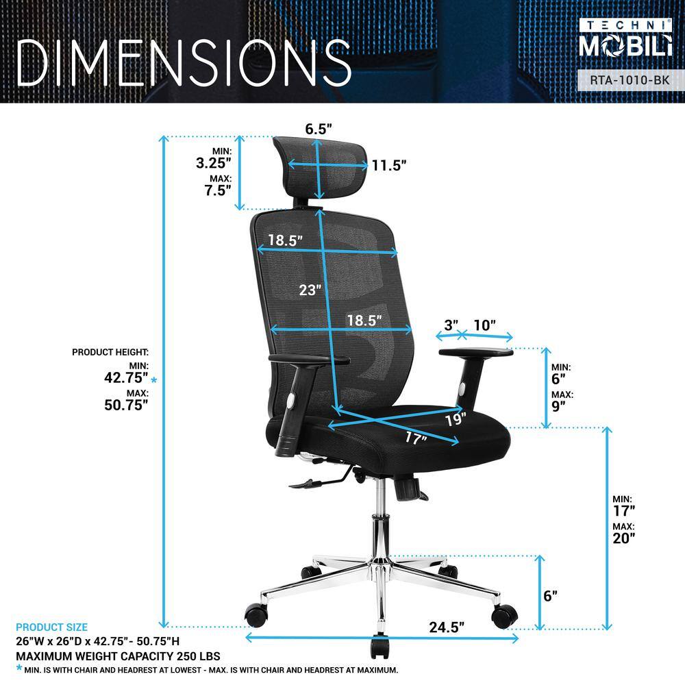 Executive High-Back Black Mesh Swivel Office Chair with Metal Base