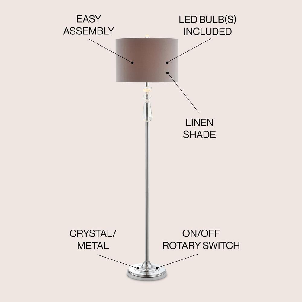Layla Polished Chrome 59.5" Crystal Floor Lamp with Gray Drum Shade