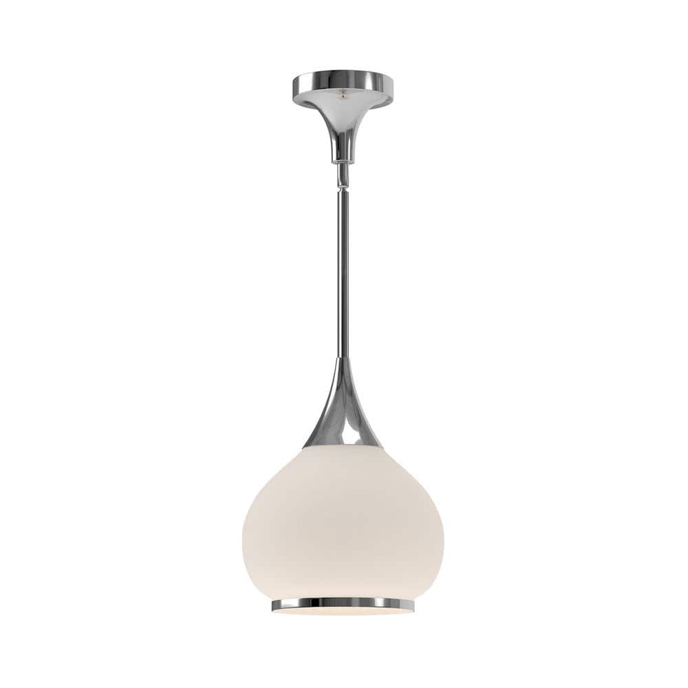 Chrome and Matte Black Glass Bowl Pendant Light