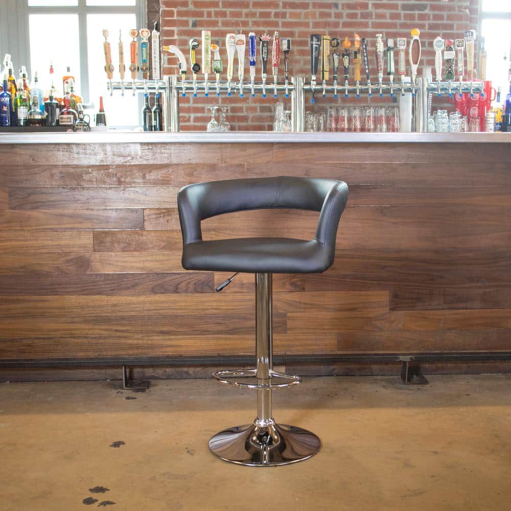 Sleek Chrome and Black Leather Adjustable Swivel Bar Stool