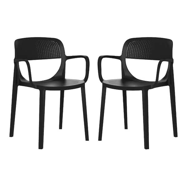 WESTIN OUTDOOR Frond and Form Outdoor Patio Assembled Poly Plastic Stacking Dining Armchair (Set of 2), Black