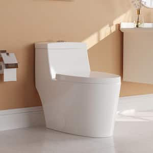 Prism 1-Piece 1.1/1.6 GPF Dual Flush Elongated Toilet in White, Black Flush Button, Seat Included