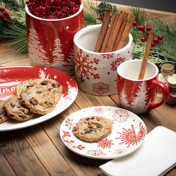 RED & GREEN ENAMEL CHRISTMAS COFFEE MUGS SET