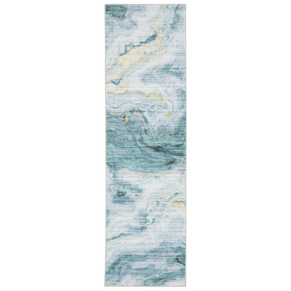 Home Decorators Collection Harmony Teal 2 ft. x 7 ft. Indoor Machine Washable Runner Rug