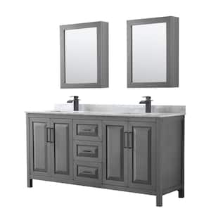 Daria 72 in. W x 22 in. D x 35.75 in. H Double Bath Vanity in Dark Gray with White Carrara Marble Top & Med Cab Mirrors