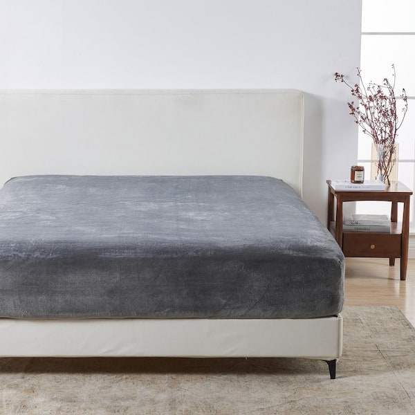 Grey Ultra Soft Velvet Plush Polyester Fitted Sheet, California King