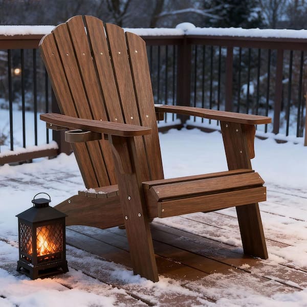 Light Brown Oversized Adirondack Chair Fire Pit Chair with Cup Holde