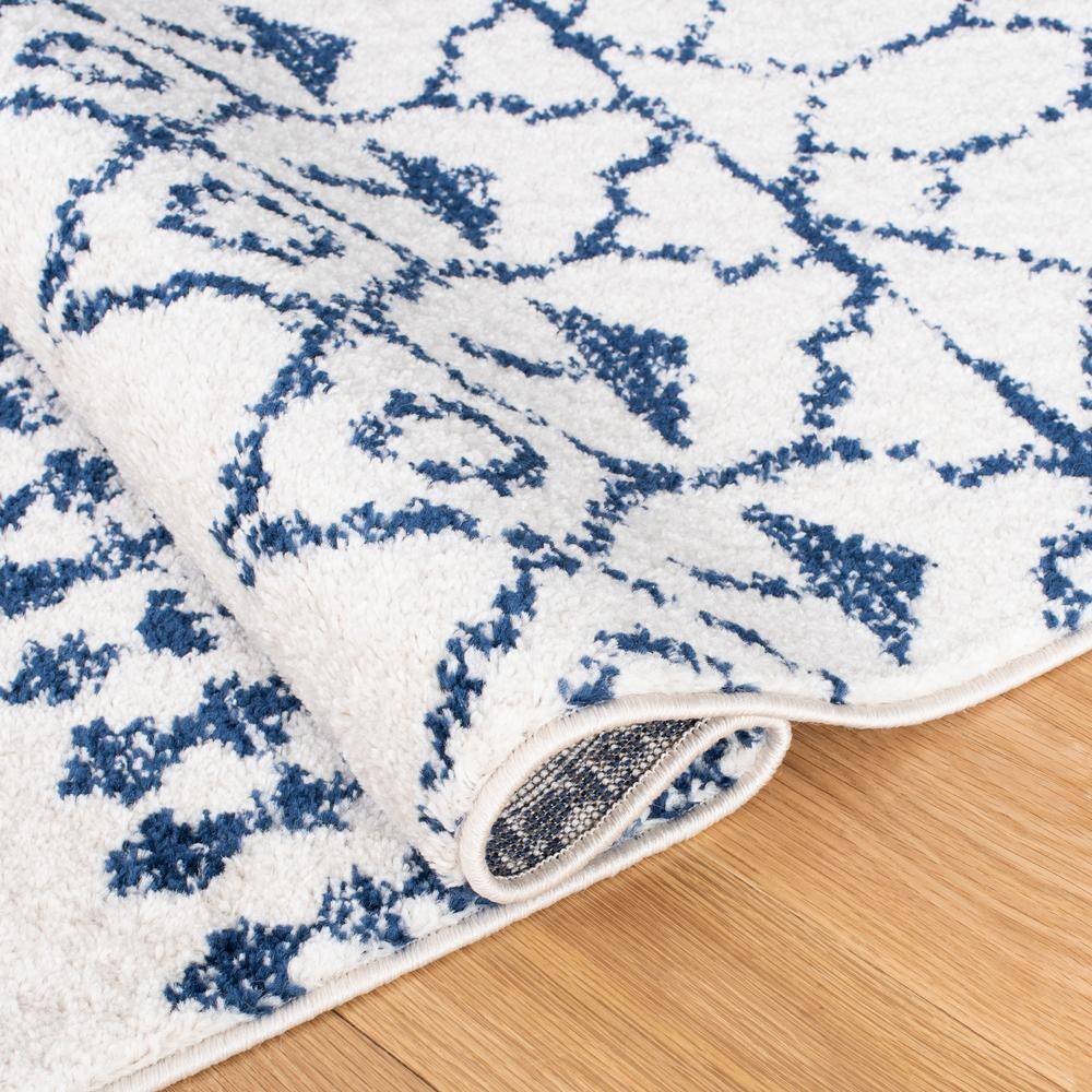 Ivory and Navy Moroccan Geometric 4' x 6' Area Rug