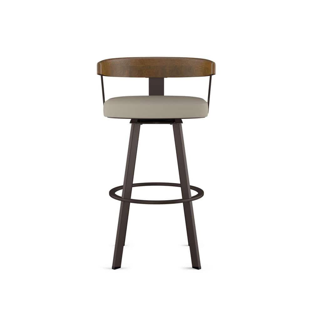 Lars 30" Swivel Bar Stool in Greige Faux Leather with Wood and Metal Frame
