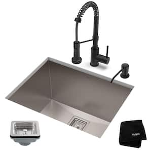 Pax 24 in. Undermount Single Bowl Stainless Steel Kitchen Sink with Faucet in Matte Black