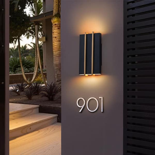 EDISLIVE Barryion 2-Light Modern Black and Gold Outdoor Integrated