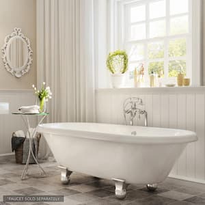 W-I-D-E Series Dalton 60 in. Acrylic Clawfoot Bathtub in White, Cannonball Feet, Drain in Polished Chrome