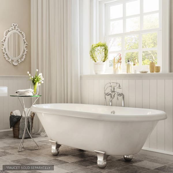PELHAM & WHITE W-I-D-E Series Dalton 60 in. Acrylic Clawfoot Bathtub in White, Cannonball Feet, Drain in Polished Chrome