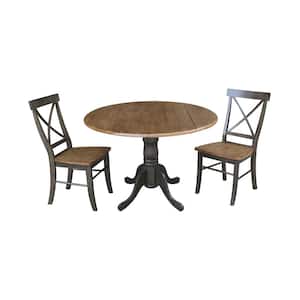 Brynwood 3-Piece 42 in. Hickory/Coal Round Drop-Leaf Wood Dining Set with Alexa Chairs