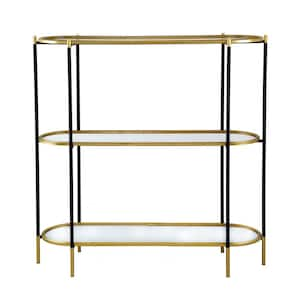 Hesperos 48.5 in. in Black Metal Specialty Shape Glass and Metal 3-Shelf Storage Console Table with Shelves