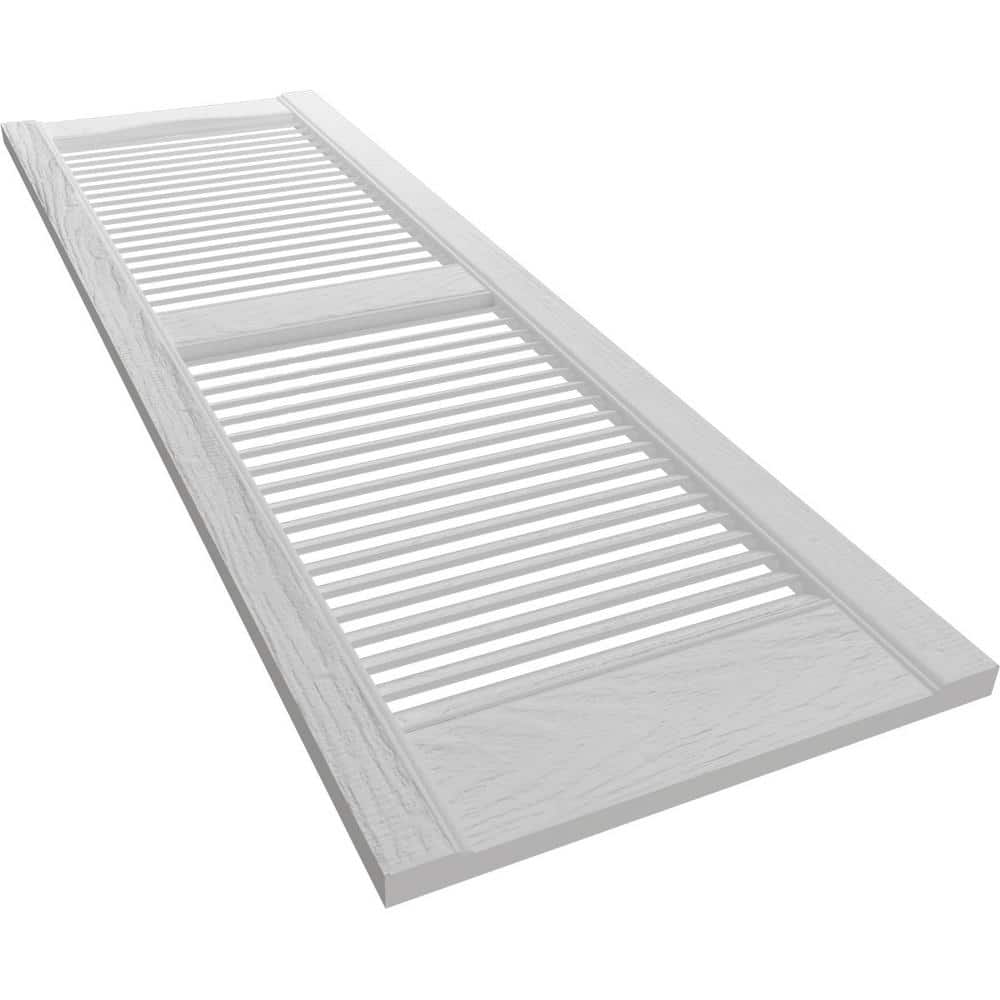 White Vinyl Cathedral Top Open Louvered Shutters, 14.5" x 43"