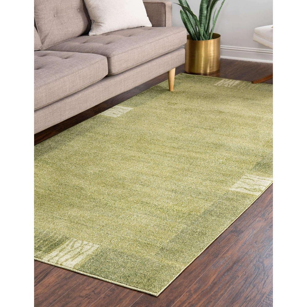 Light Green Tufted Rectangular Stain-Resistant Synthetic Rug