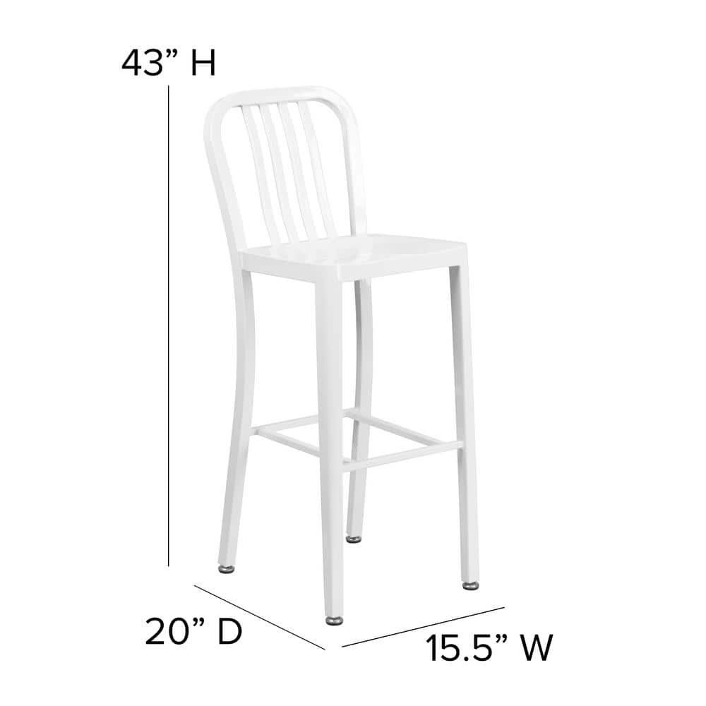 Sleek White Metal Indoor-Outdoor Barstool with Vertical Slat Back