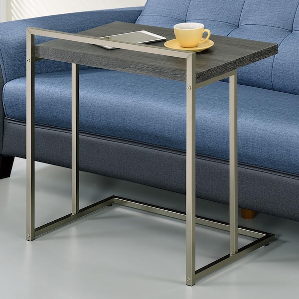 Coaster 23.5 in. Weathered Grey and Satin Nickel Rectangular Wood Top Snack Table