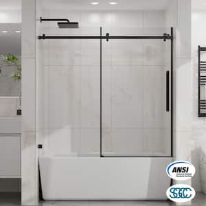 56 to 60 in. W x 58 in. H Sliding Frameless Tub Door in Matte Black with Clear Tempered Glass, 304 Stainless Steel