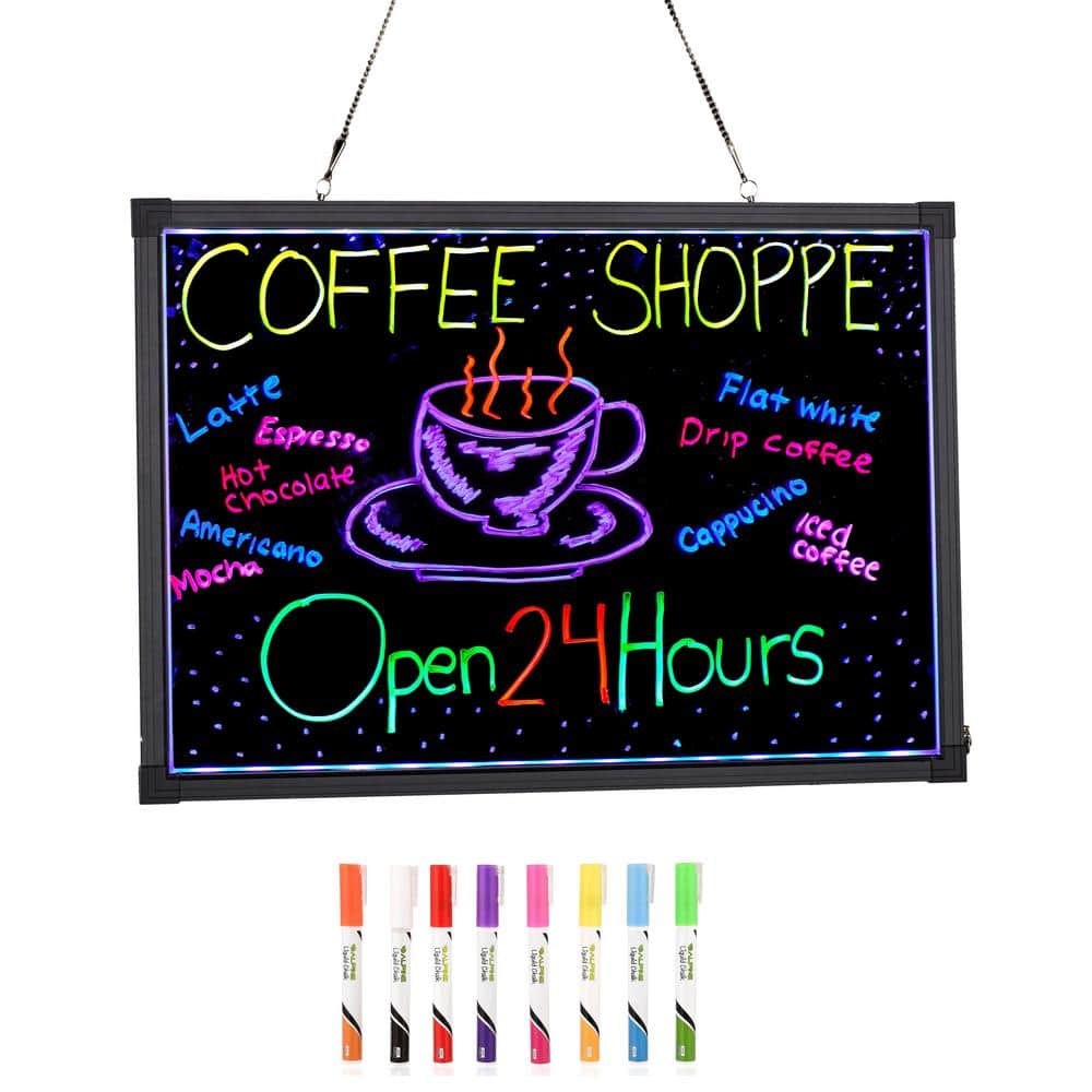 Alpine Industries 28 in. x 20 in. LED Illuminated Hanging Message Writing Board, Black
