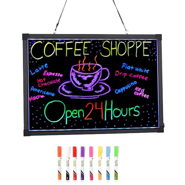 Alpine Industries 28 in. x 20 in. LED Illuminated Hanging Message Writing Board, Black