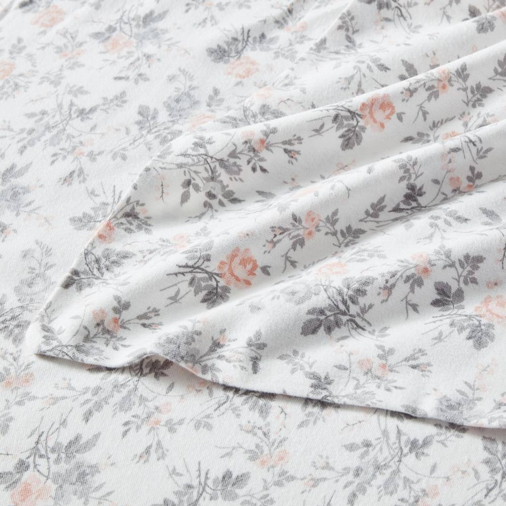 Rosalie Twin Cotton Flannel Gray Floral Sheet Set