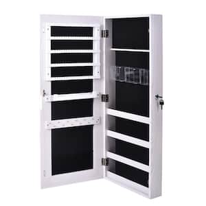 White Whole Surface Mirror Wall Hanging Lockable Jewelry Cabinet with 3-Storage Box 35 in. H x 15 in. W x 4 in. D