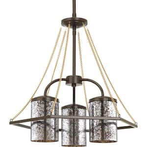 Indi Collection 3-Light Antique Bronze Chandelier with Antique Mirrored Glass