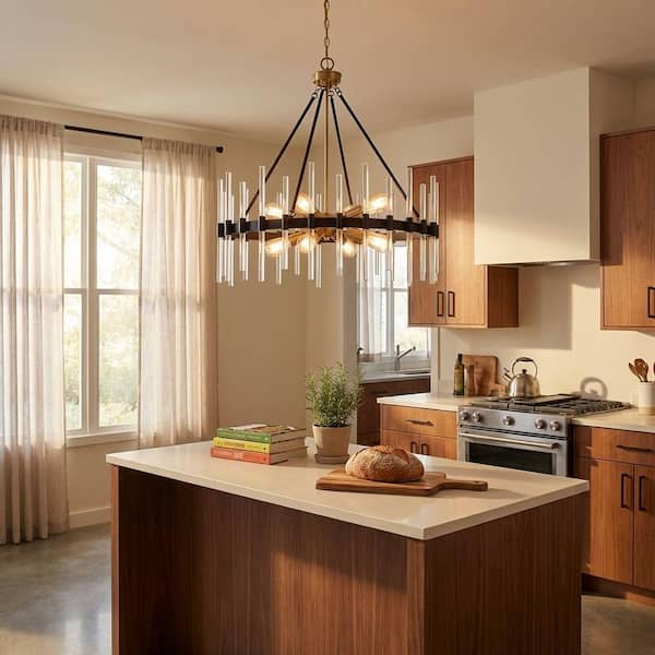 Savoy House Santiago 60-Watt 8-Light Matte Black with Warm Brass