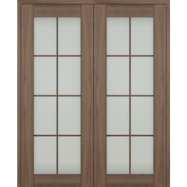 Avon 8 Lite N 60 in. x 80 in. Both Active 8-Lite Frosted Glass Pecan Nutwood Wood Composite Double Prehung French Door