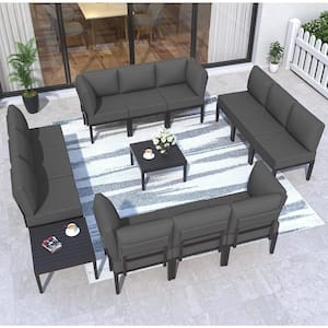 14-Piece Metal Outdoor Sectional Set with Cushion Grey