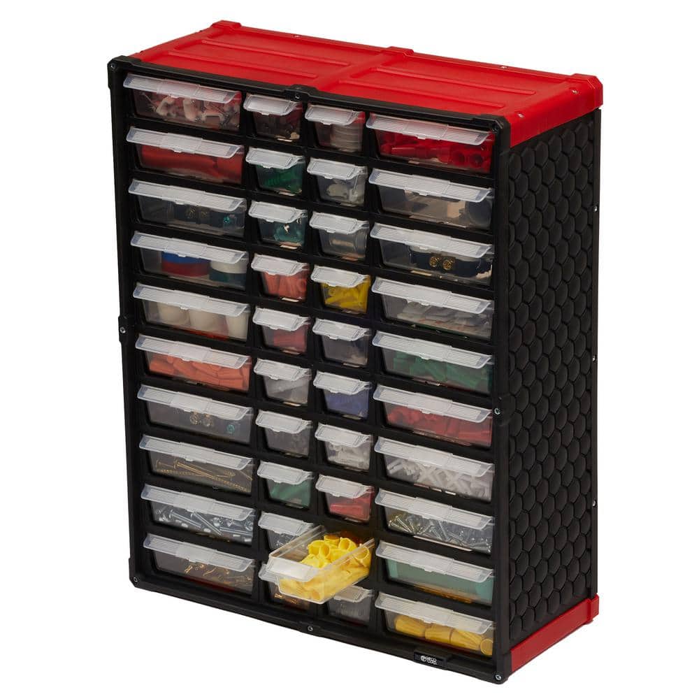 Small Parts Storage Tool Organizer Wall Mount 40-Compartment Clear Drawer Labels 