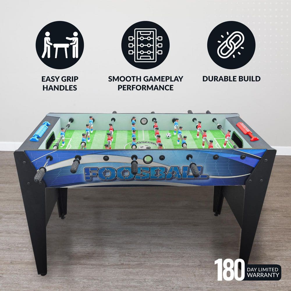 Allure 48-Inch Black and Blue Foosball Table with Engineered Wood