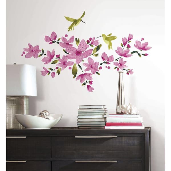 RoomMates 5 in. x 19 in. Pink Flowering Vine Peel and Stick Wall Decals