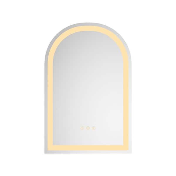 FUNKOL 20 in. W x 32 in. H Arched Frameless Wall-Mount Bathroom Vanity Mirror in White
