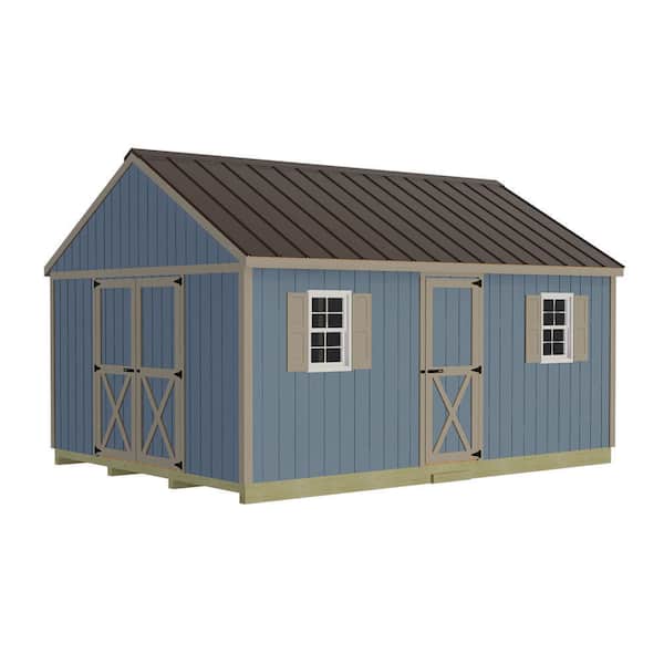 Crafter's Connection 12 ft. x 16 ft. Wood Shed Kit with Barn Doors, Extra Walk-In Door and FortressFloor