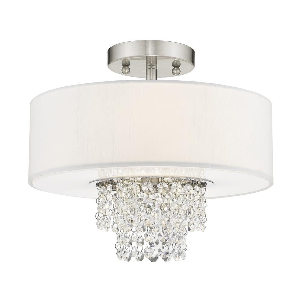 Carlisle Brushed Nickel 2-Light Drum Semi-Flush Mount with Crystal Accents