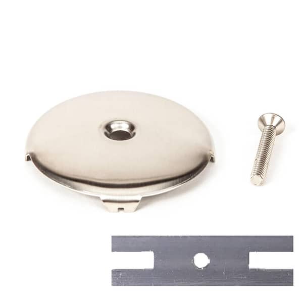PF WaterWorks Universal Bathtub Drain Single/One (1) Hole Overflow Face Plate with Screw and Adapter to Fit 2-Hole in Brushed Nickel