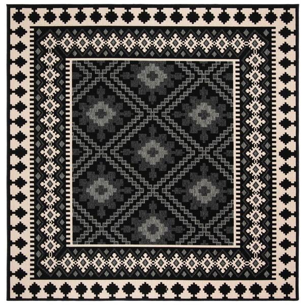 SAFAVIEH Veranda Black/Cream 5 ft. x 5 ft. Square Border Indoor/Outdoor Patio  Area Rug