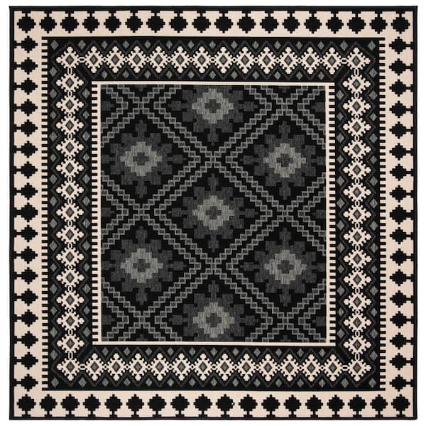 Veranda Black/Cream 7 ft. x 7 ft. Square Border Indoor/Outdoor Patio  Area Rug