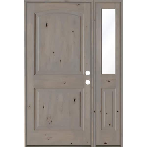 Krosswood Doors 56 in. x 80 in. Knotty Alder 2 Panel Left-Hand/Inswing Clear Glass Grey Stain Wood Prehung Front Door with Sidelite