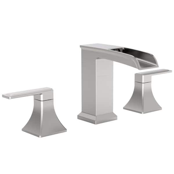 8 in. Widespread 2-Handle Waterfall Bathroom Sink Faucet in Brushed Nickel with Drain Assembly