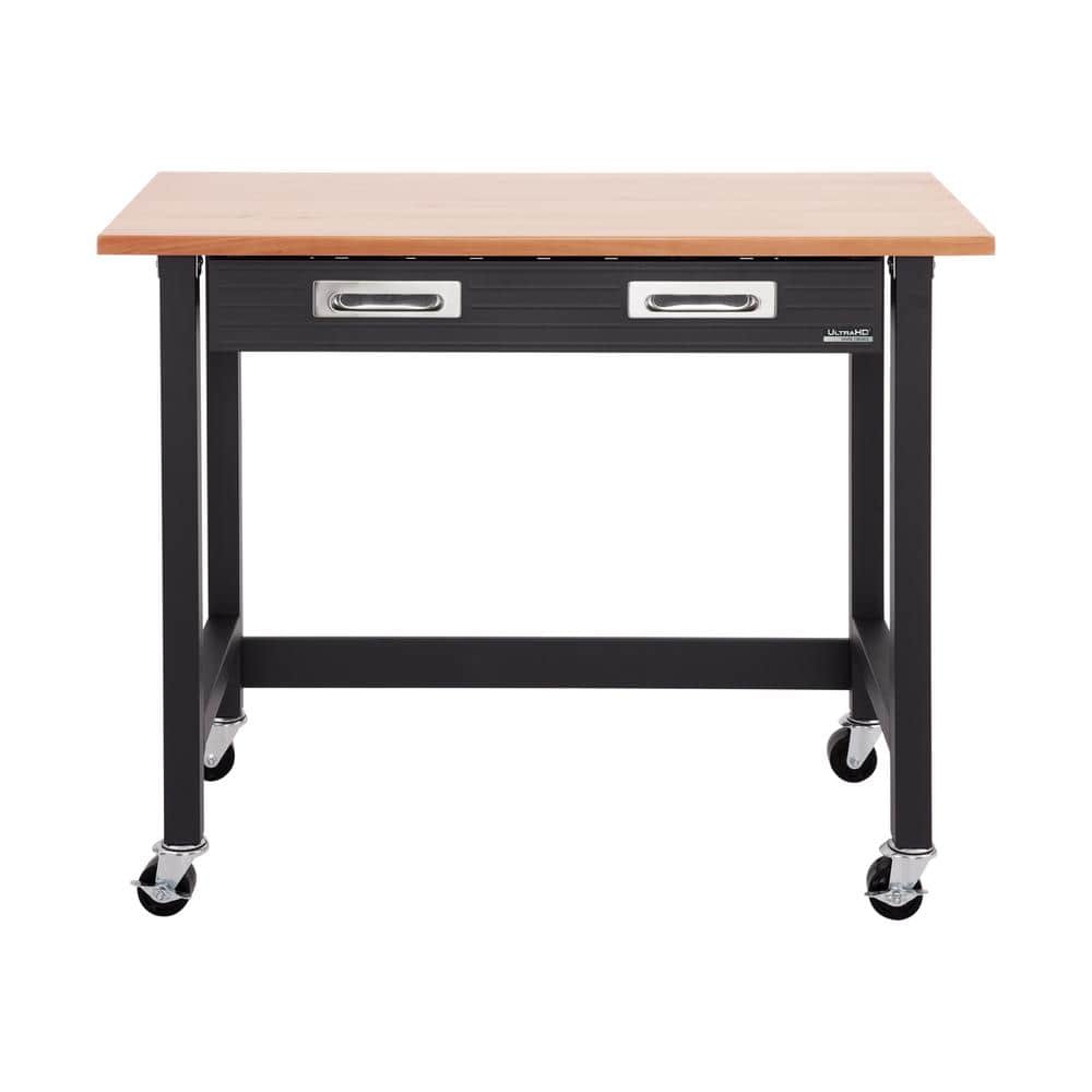 UltraGraphite Solid Wood Top Workbench on Wheels with Steel Drawer