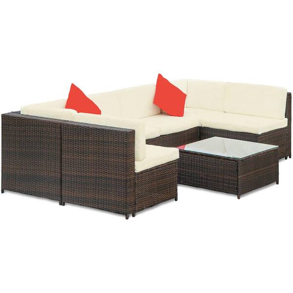 TIRAMISUBEST 7-Piece Wicker Patio Conversation Sectional Seating Set ...