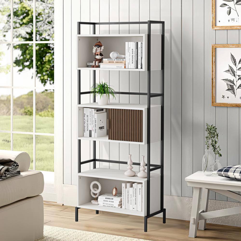 JEAREY 66.1 in. Tall White Wood Bookcase Shelf Organizer 3 Tier Ladder