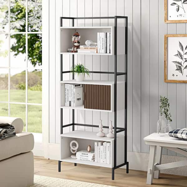 JEAREY 66.1 in. Tall White Wood Bookcase Shelf Organizer 3 Tier Ladder Bookshelf for Home Office, Living Room and Kitchen