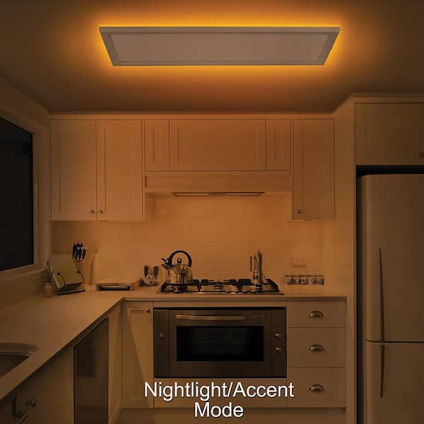 48 in. x 15 in. Slim White Adjustable CCT Linear LED Flush Mount with Night Light 50W 120V Dimmable Kitchen Lighting